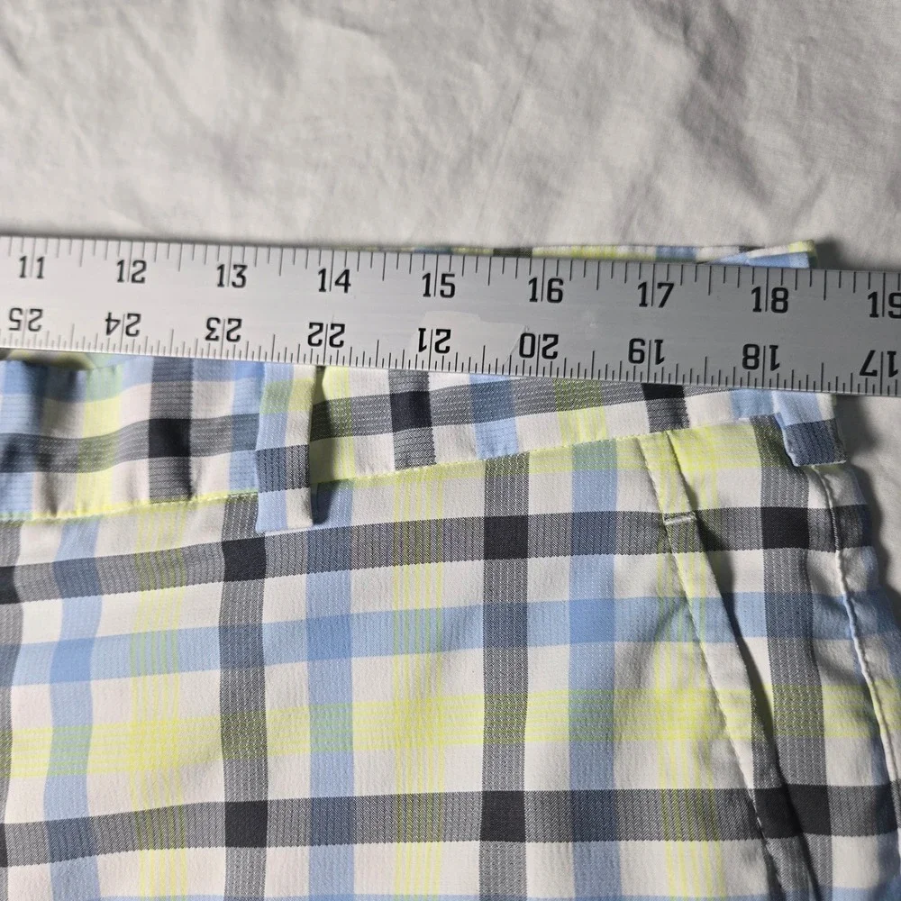Nike Golf Dri-FIT‎ Plaid Shorts Mens 36 Blue Lime Green White Black Checkered